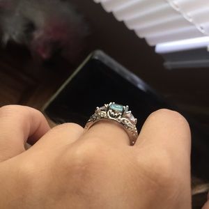 Silver Aqua and crystal ring:)